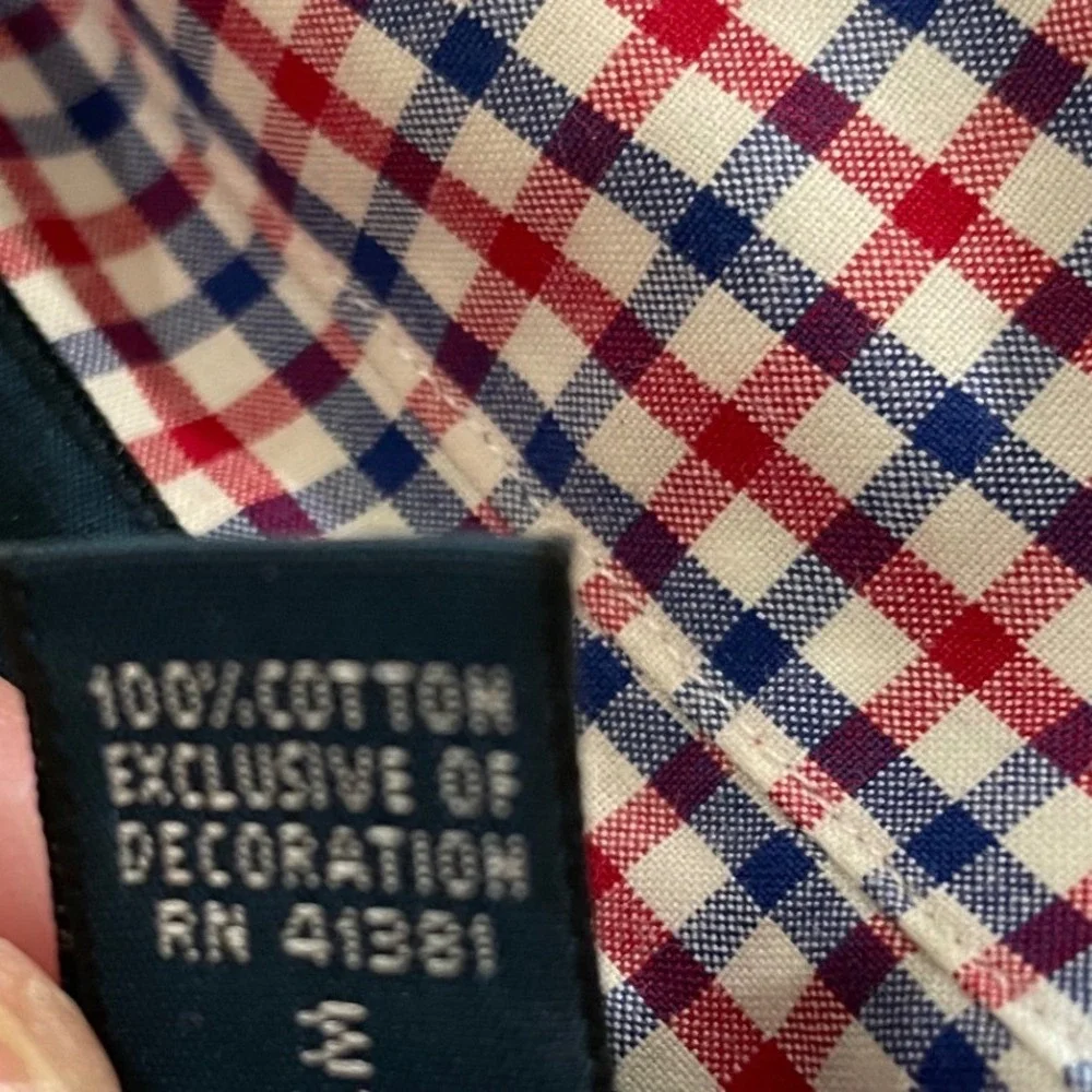 Polo Ralph Lauren Mens Large Gingham Button Down Shirt Red White Blue Cotton